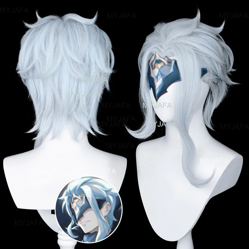 

Doctor Dottore Cosplay Wig Game Genshin Impact Dotorre Fatui Snezhnaya Light Blue Heat Resistant Syntthetic Hair Wigs + Wig Cap