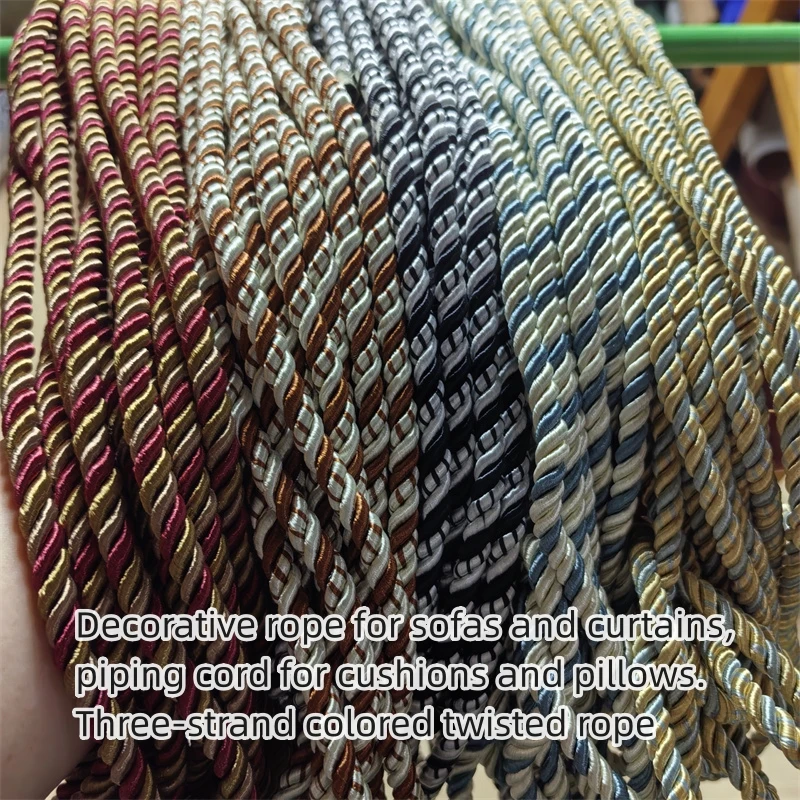 6/7mm Diameter Three-Strand Colored Twisted Rope, Handmade DIY Decorative Cord For Sofa, Curtain, Cushion And Pillow Piping