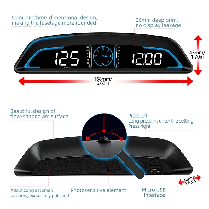 Car Heads Up Display Overspeed Alarm Trip Meter With Speed Fatigued Driving Alert