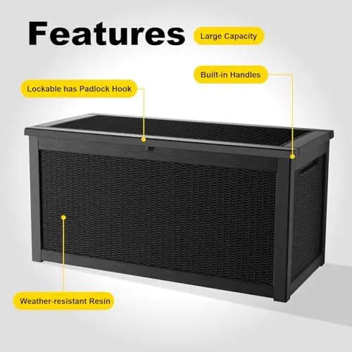 320 Gallon Waterproof Outdoor Storage Box, UV Resistant Resin Deck Box with Hydraulic Rod for Reinforced Stability view 5
