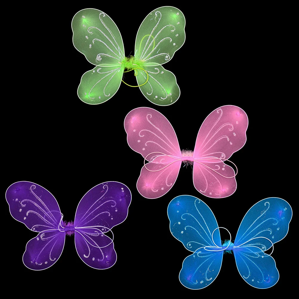 4pcs Butterfly Wings Props Multicolor Kids Performance Costumes For Halloween Cosplay Party Stage Dance Decor Accessories