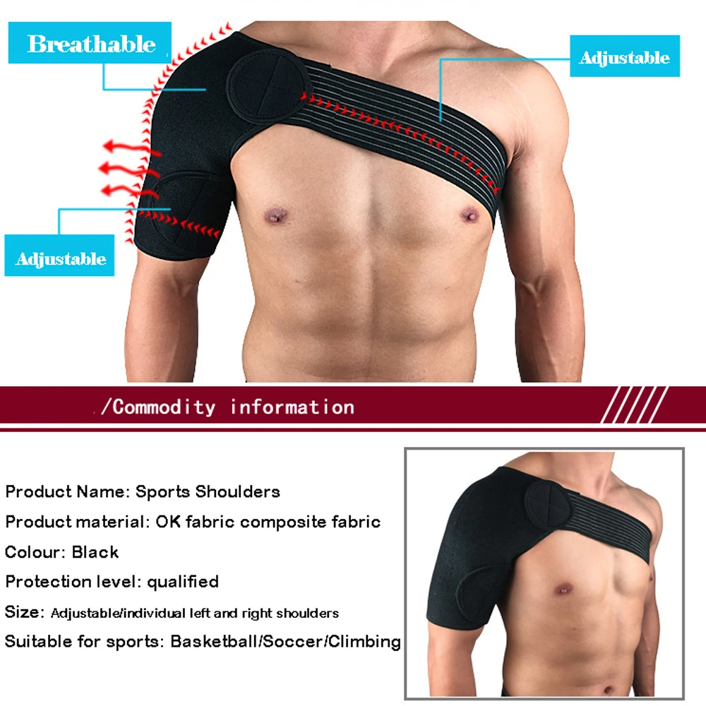 BraceTop Adjustable Breathable Gym Sports Care Single Shoulder Support Back Brace Guard Strap Wrap Belt Band Pads Black Bandage