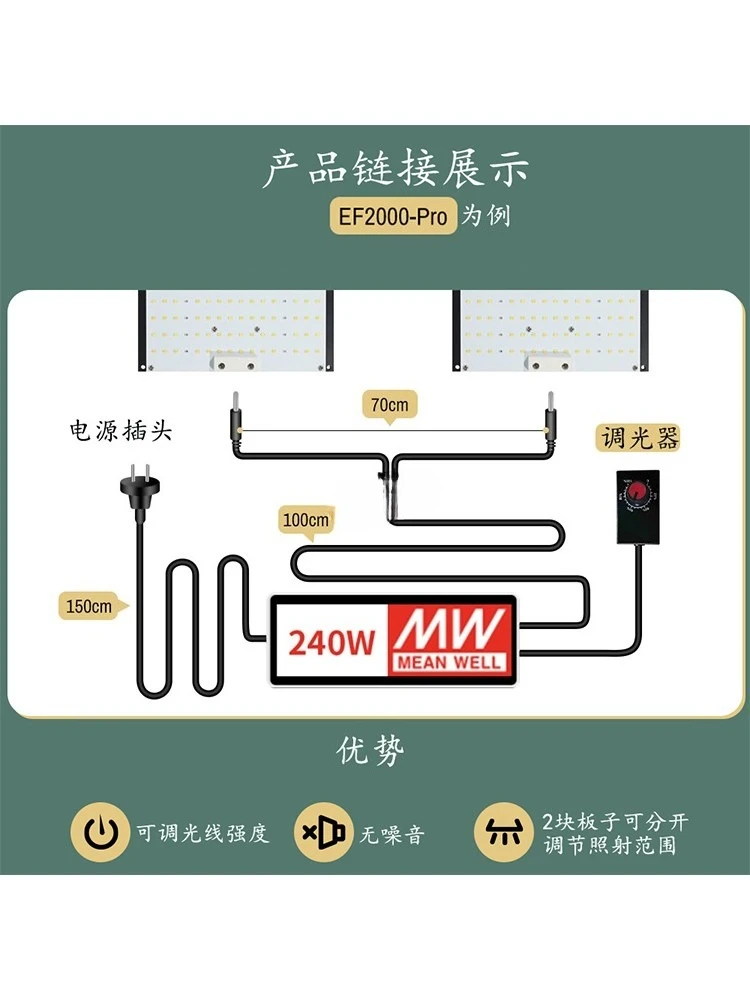 Lampada per la crescita delle piante, luce di riempimento succulenta, colorazione per la crescita ad alta potenza da 240 W
