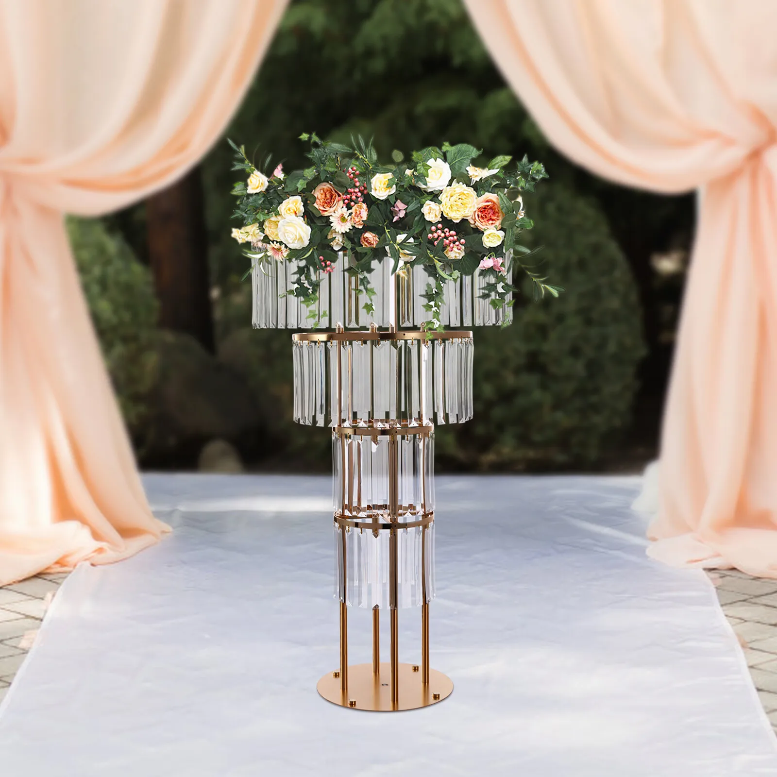 

Wedding Round Crystal Flower Stand – Gold Pedestal for Luxurious Event Decorations