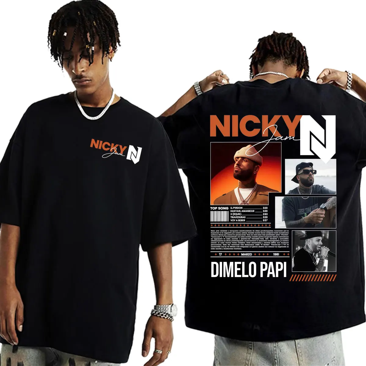 Camiseta con la Cubierta del Tour 2026 de Nicky Jam El Ganador Dimelo Papi, Ropa para Hombre, Camisetas Harajuku Hip Hop, Camiseta Streetwear 100% Algodón