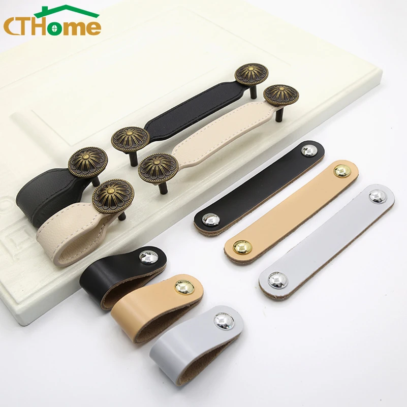 

1PCS 96-128mm Leather Drawer Handles Dresser Cupboard Wardrobe Pulls Kitchen Cabinet Handle Door Knobs And Handles for Furniture