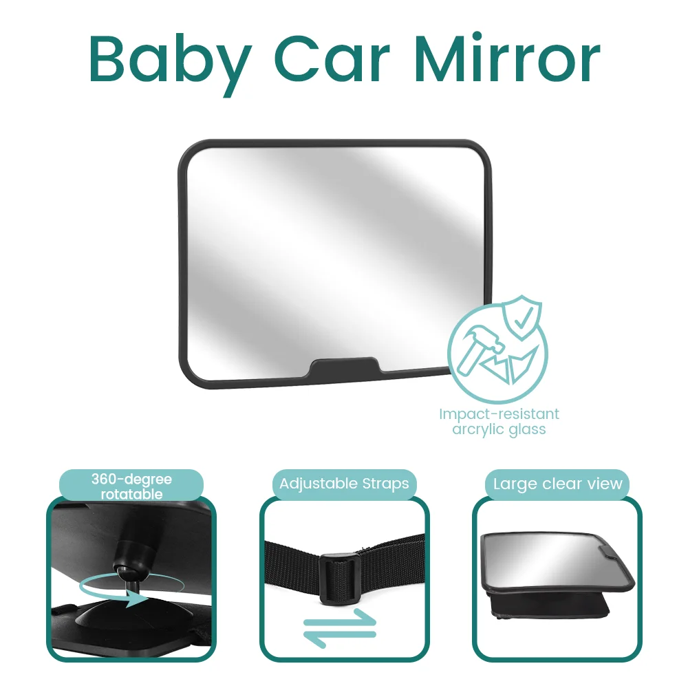 360° Rotation Shatterproof Baby Car Mirror, Rear Facing Car Seat Mirror for Infant Newborn, Easy Assembled Crash Tested