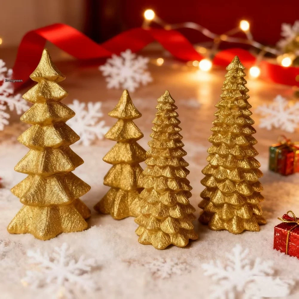 

Four Piece Resin Christmas Tree Decorations Set for Indoor Use Suitable for Window Display and Festive Tabletop Decoration