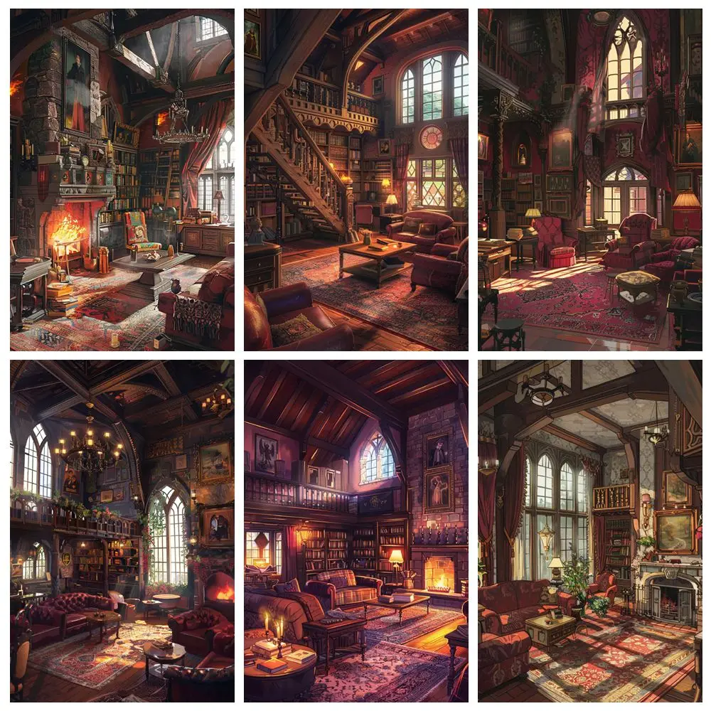 Kits de pintura de Arte de diamante DIY, joyería de bordado, mosaico de punto de cruz, Harry Potter, biblioteca, decoración del hogar, regalo para niños, manualidades, nuevo 2024