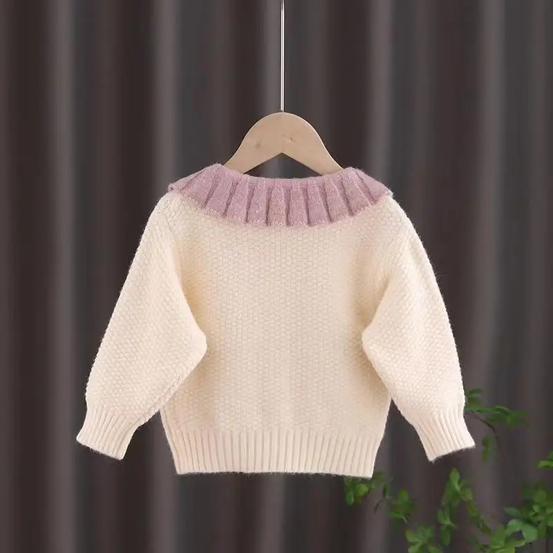 Maglione per bambina primavera e autunno 2023 nuove ragazze edizione coreana cappotto in stile straniero neonato Top Cardigan lavorato a maglia per