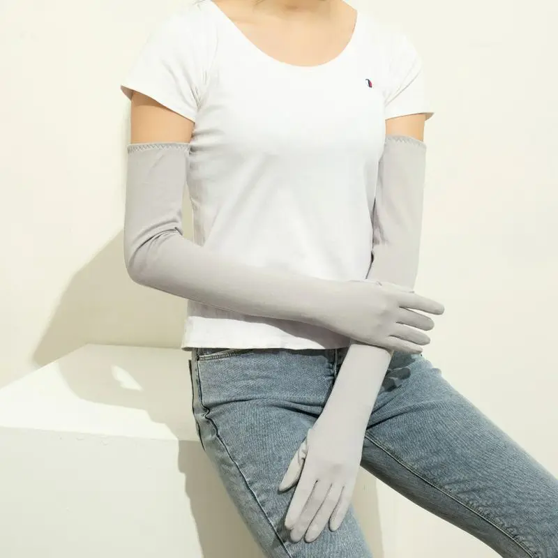 Guantes largos de conducción para mujer, protección UV, mangas de brazo completo, pantalla táctil, primavera, verano, morado, gris