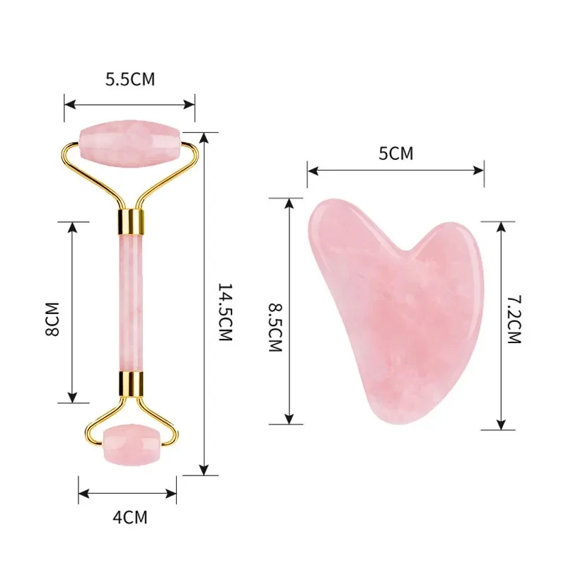 Rose Quartz Gouache Scraper Face Massage Roller Gua Sha Scraper Set Natural Jade Stone Jade Roller Massager For Face Box