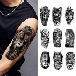 5pcs Wolf Lion Tiger Eagle Waterproof Temporary Tattoo Sticker Realistic Animal Forest Tatto Body Art Women Men Arm Fake Tattoos