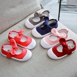 2022 Spring Autumn Children Canvas Casual Shoes Kids Lovely Bow Flat Heels Shoes Girls Princess Solid Color Sneakers