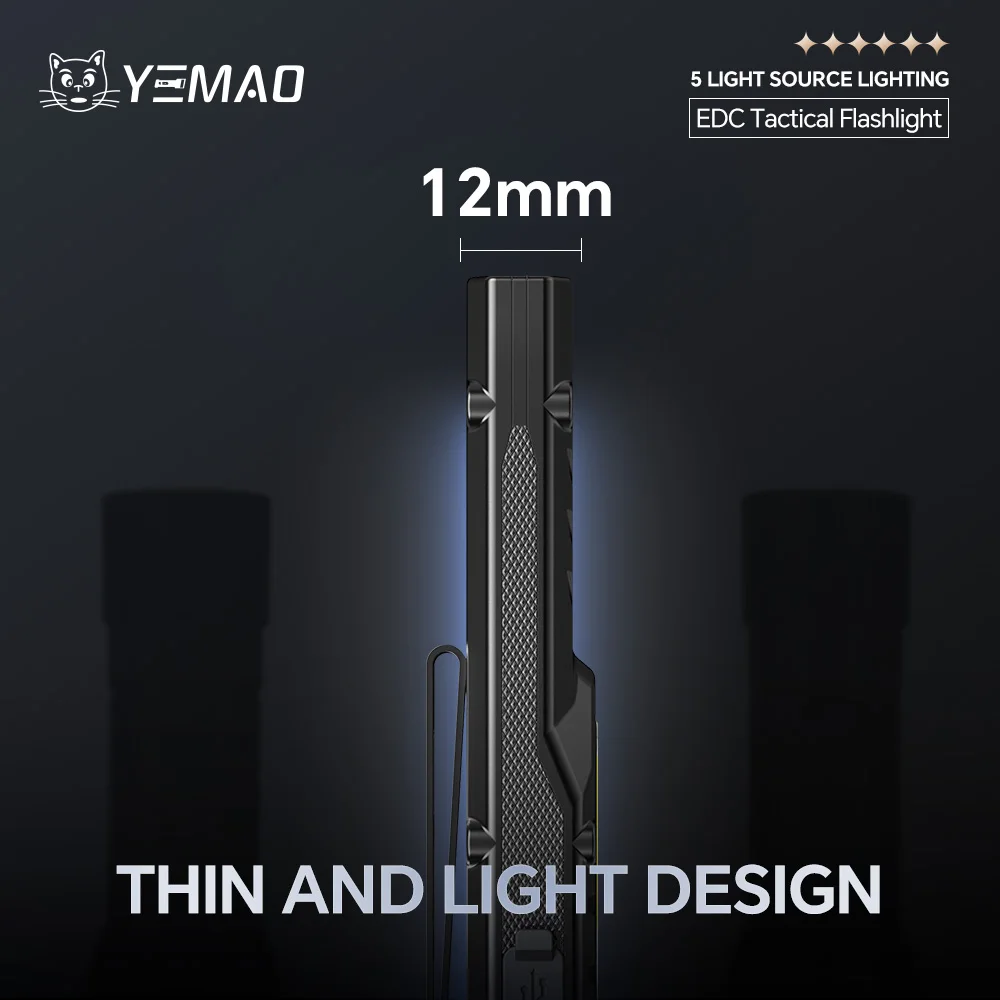Rechargeable Hige Lumen Flat Flashlights EDC Tactical Flashlight,Dual-Switches LED Small Flashlight With Digital Display,Stainle