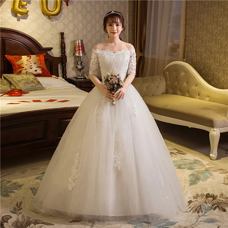 ที่กําหนดเองครึ่งแขนชุดแต่งงาน PLUS ขนาดแฟชั่นลูกไม้ Appliques Ball Gown ปิดไหล่เจ้าหญิง Vestidos De Novia