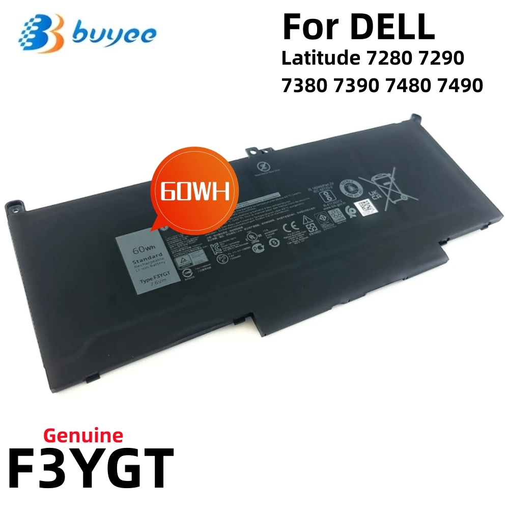 

New F3YGT Genuine Laptop Battery For Dell Latitude 7280 7390 7480 7490 E7280 E7380 Series Notebooks 60WH 7.6V 4-Cell DM3WC DJ1J0