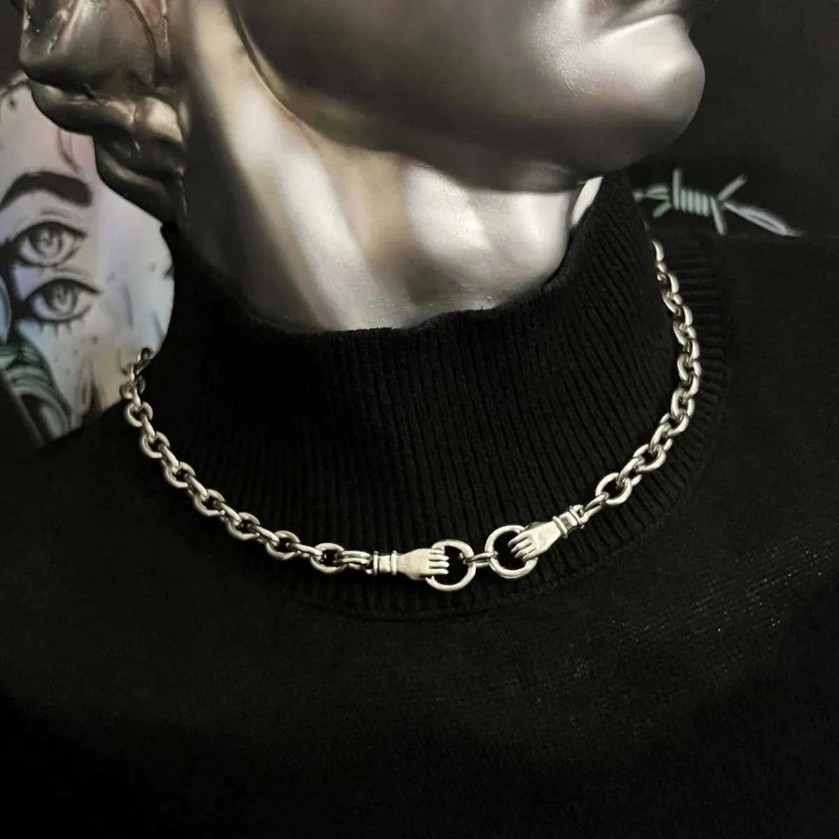 Collar de mano en mano, joyería punk, hippie, accesorios Y2k, Victoria, rock, alternativo, gótico, amuleto de mano, gargantilla para mujer y hombre