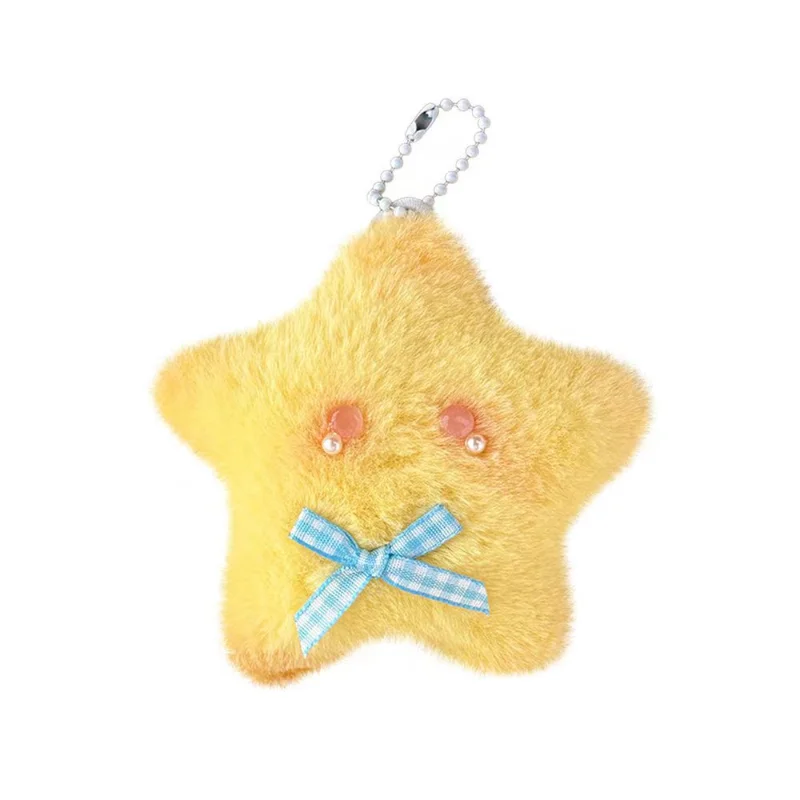 Cute Stars Plush Toy Keychain Girls Fluffy Soft Cute Backpack Bag Pendant Practical Mini Yellow Keychain Charms Keychains Gifts