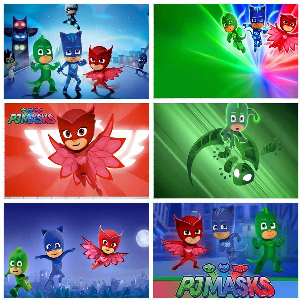 

Cartoon PJ M-Masks Kids Birthday Party Backdrop Photography Background Decor Superhero Character Photo Studio Baby Shower Props