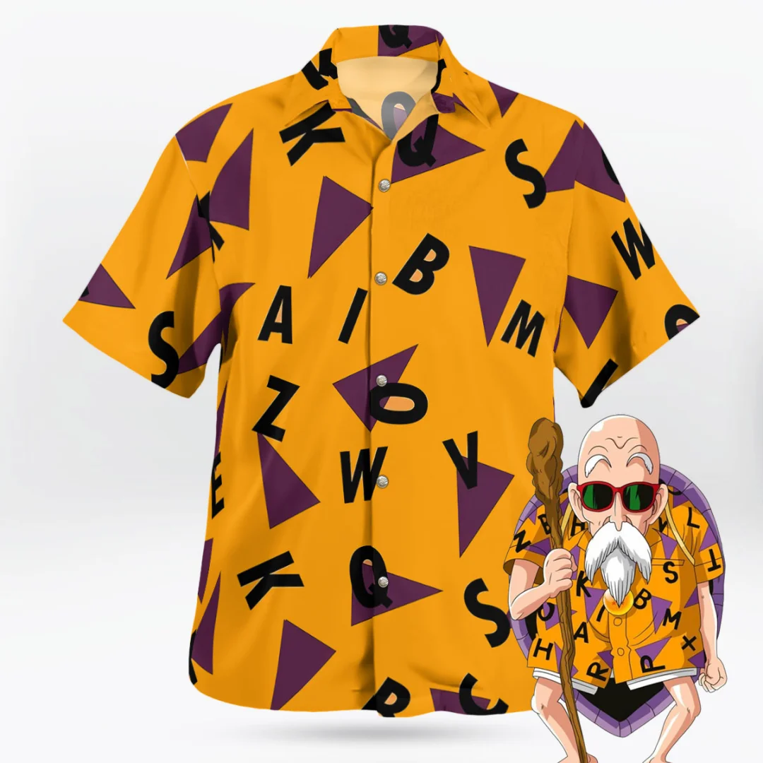 Master Roshi Pattern Dragon Ball Z Button Up Hawaiian Shirt Sommer Freizeit Herren T-Shirt Kinderbekleidung T-Shirt Y2k Frau