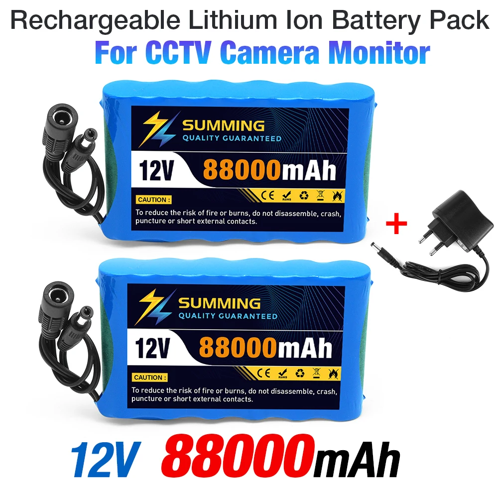 2025 Upgrade 12V 88000mah Portable Rechargeable 18650 Lithium-ion Battery Pack, Suitable for CCTV Camera Monitor,with charger