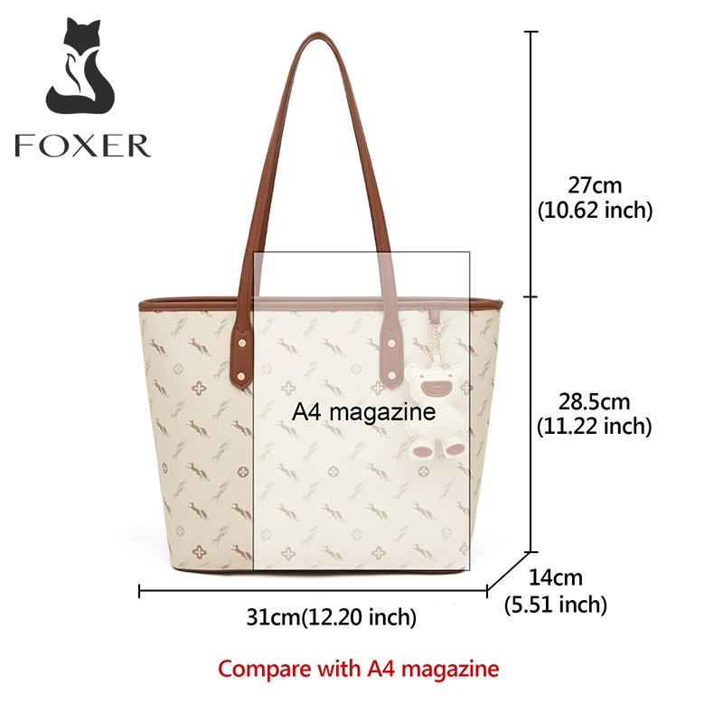 FOXER Brand Women\' High Capacity Handbag Fashion Commute Shoulder Bag PU Leather Big Size Travel Top-Handle For Lady Office Tote