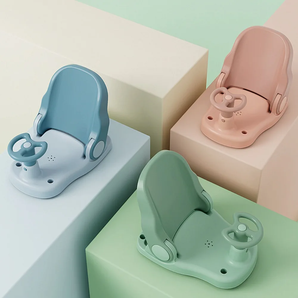 Foldable Baby Shower Chair PP+Silicone Car Styling Bathing Chair Steering Wheel Armrest Adjustable Non Slip Bath Stool