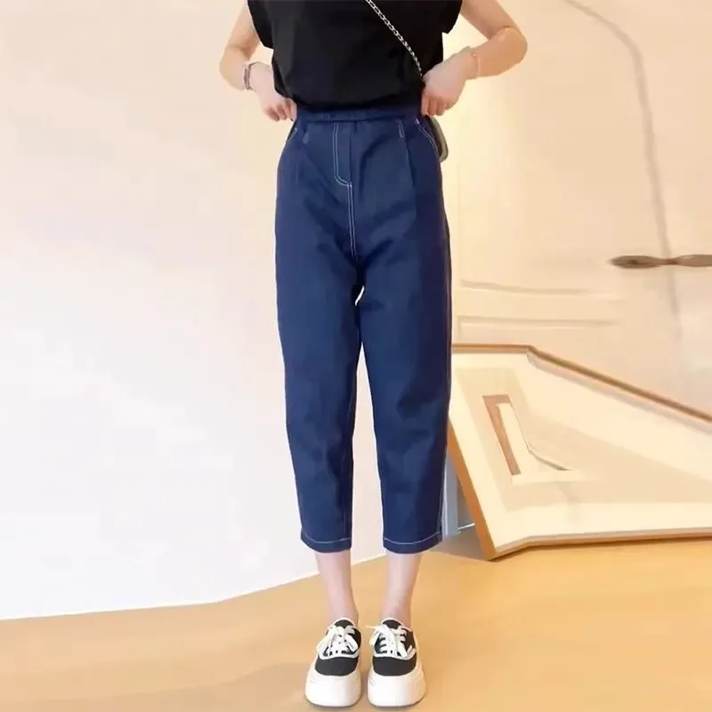 

Женские джинсы-шаровары из стрейч-денима, свободные, укороченные, с эффектом похудения, в стиле «папины джинсы»