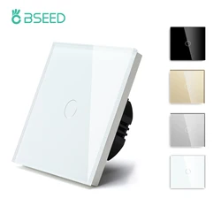 Bseed Mvava 1 Gang 1 Way EU Russia Standard Light Touch Switch Black White Grey Gold With New Crystal Glass Panel BackLight 86mm