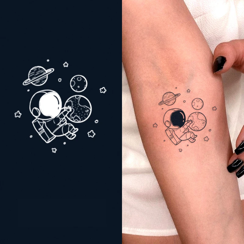 Tatuagens Temporárias do Espaço Criativo para Homens e Mulheres, Planetas Astronautas Falsos, Arte Corporal DIY, Tatuagens Geométricas, 1Pc