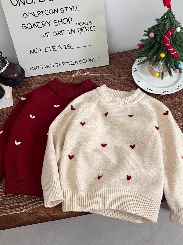 

Удобный вязаный свитер для девочек Thiened, Новое поступление, теплый модный универсальный свитер с сердечным узором, милый длинный све