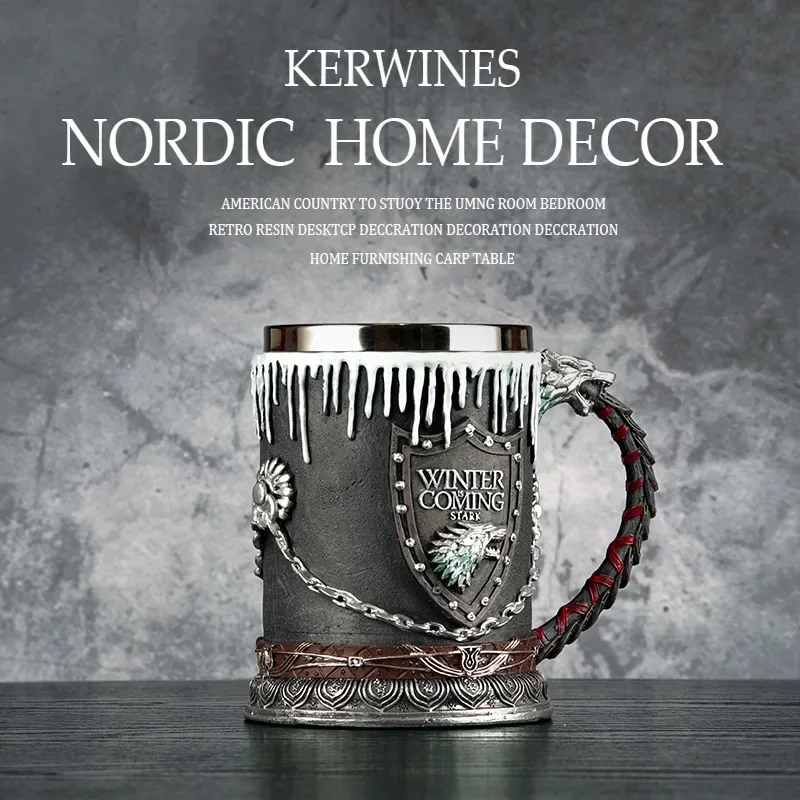 3D Beer Mugs Coffee Cups Gothic Goblet Iron Tankard Stainless Steel Resin Wine Glass Mug 600ML Skull Father\'s Day Gift 1 pcs