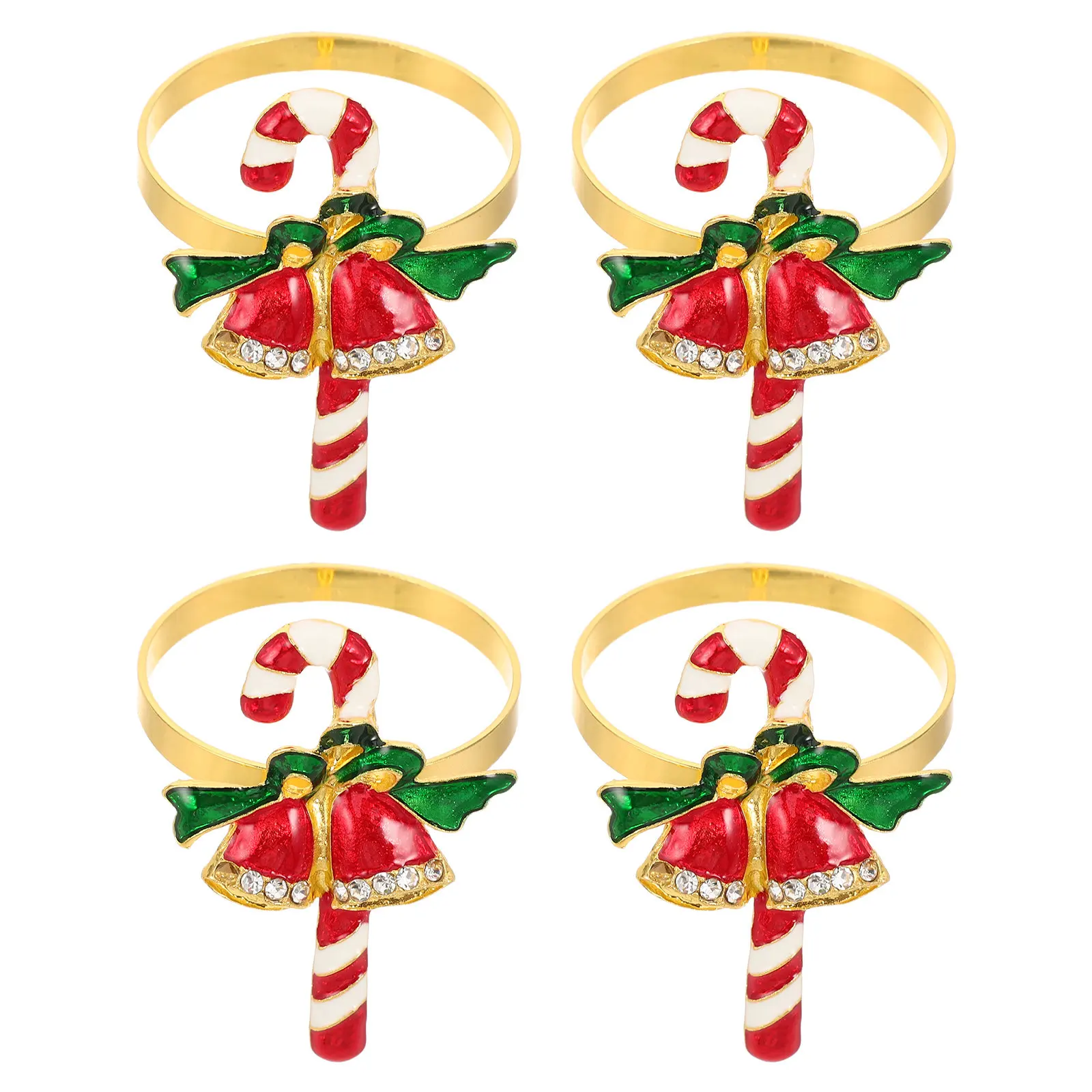 4Pcs Christmas Candy Cane Metal Napkin Holders Rhinestone Festive Holiday Dinner Party Table Decor Xmas Xmas Napkin Holder