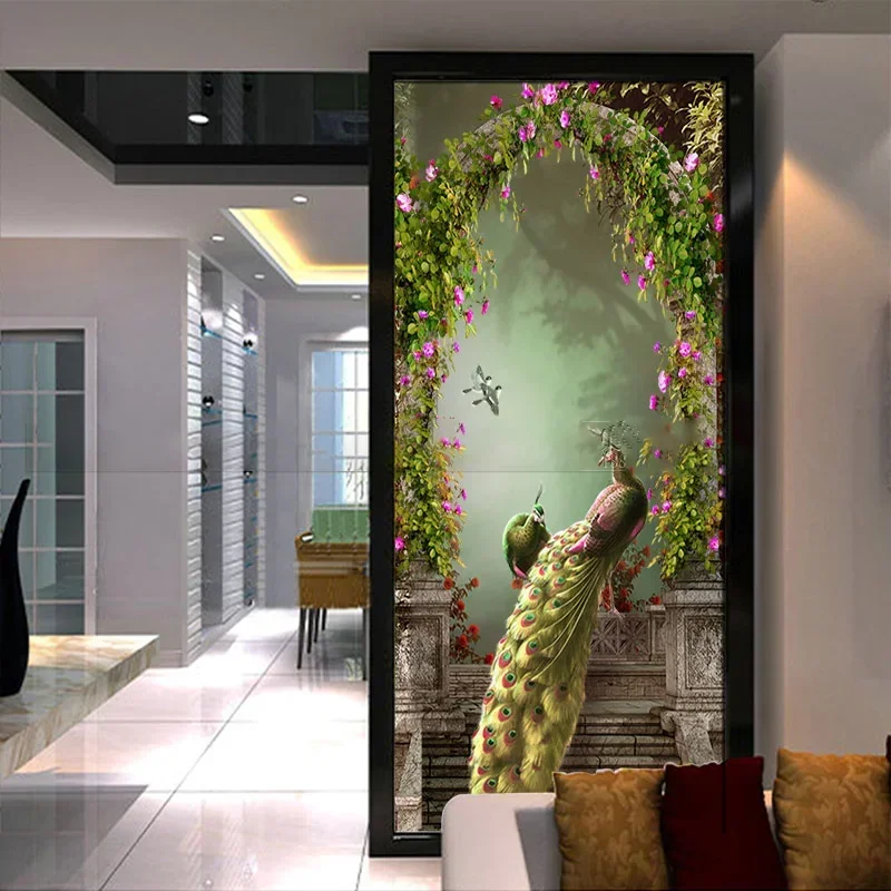 Modern minimalist blocking peacock screen glass partition hotel living room office through the roof art entrance to the home