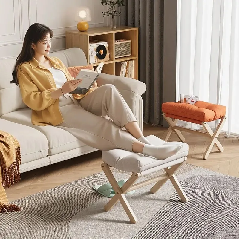 Foldable Solid Wood Footstool | Removable & Washable Cushion | Multi-Purpose Sofa Foot Rest for Living Room And Office
