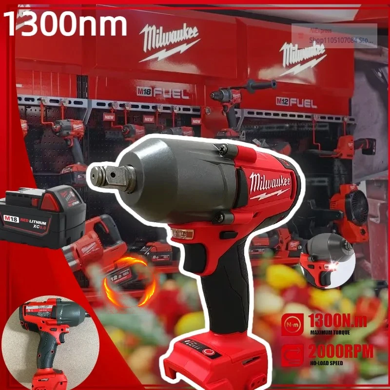 

1300NM Milwaukee Electric Wrench Large Torque Cordless Brushless Impact Wrench Car Truck Repair Power Tools