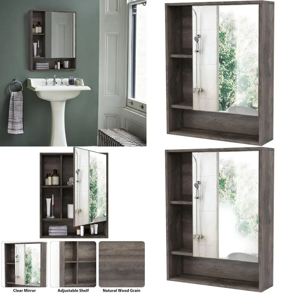

Grey Over-the-Toilet Storage Cabinet with Single Door and Adjustable Shelf