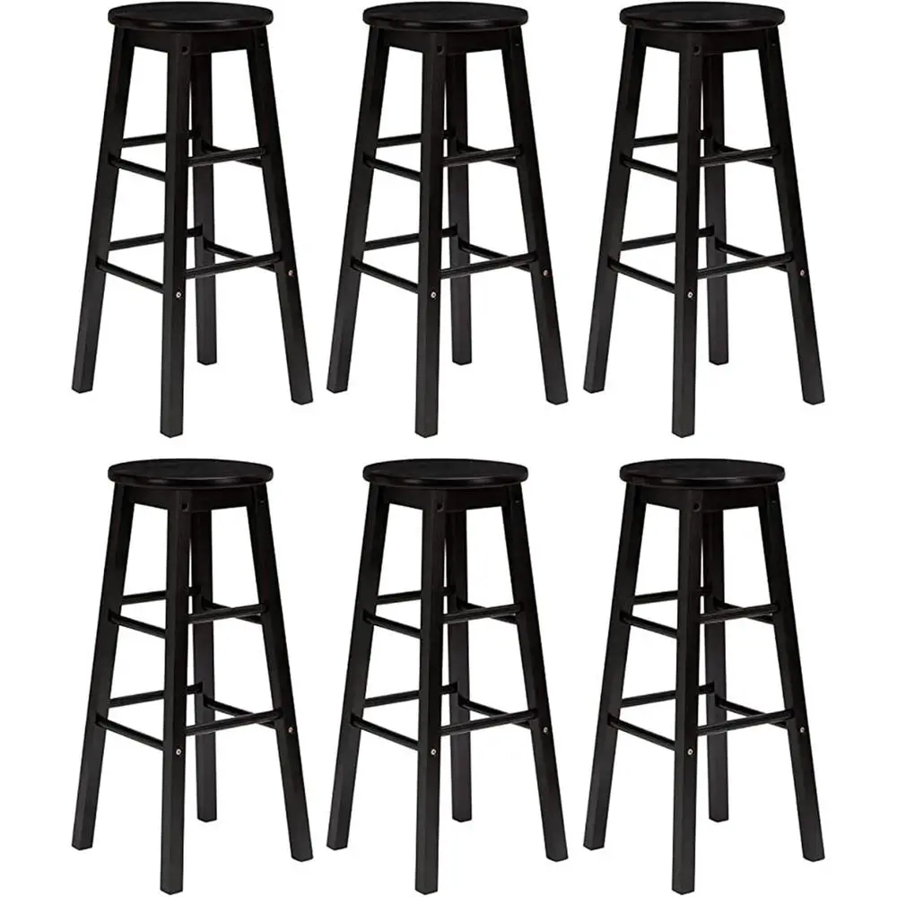 

24 High Kitchen Counter Stools, Set of 6, Black with Backrest and Square Legs for Home Dining and Bars