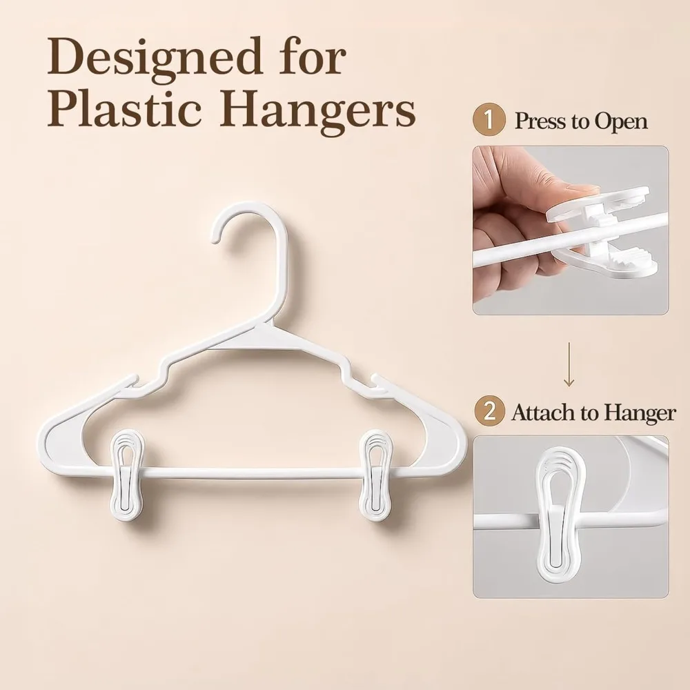 15Pcs Hanger Clips, Strong Pinch Grip Finger Clips for Plastic Clothes Hangers, Multi-Purpose Kid Hanger Clip for Skirt Pants