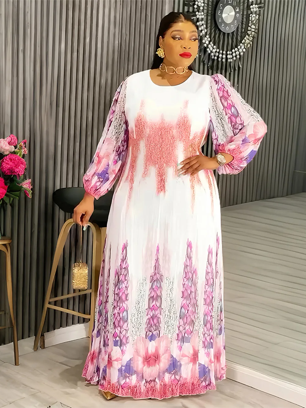 

Африканские платья для женщин, большие размеры, африканская одежда, Дашики, Анкара, наряды, элегантное мусульманское платье для свадебной вечеринки, плиссированное длинное платье