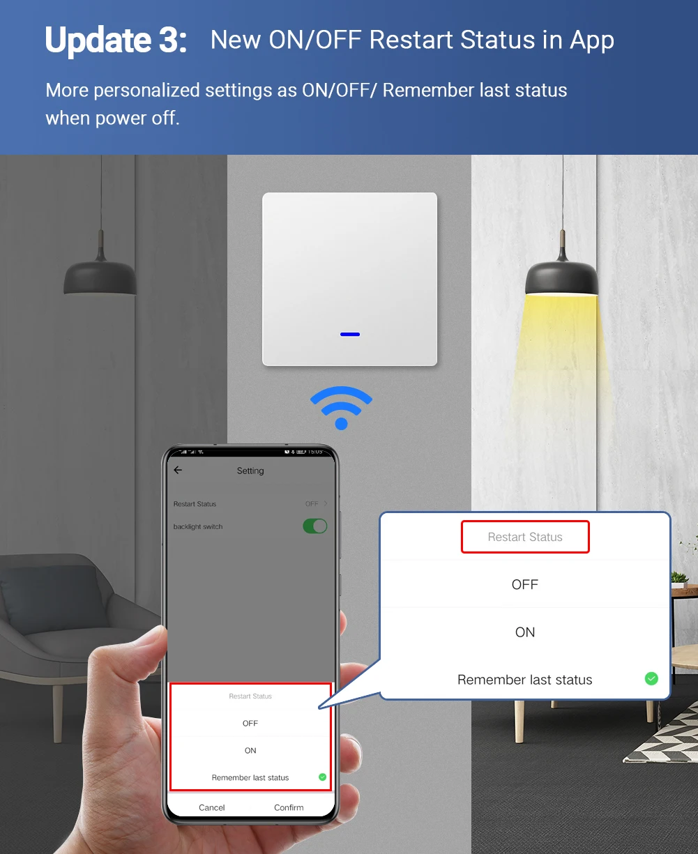 Somgoms WiFi Smart Push Button Switch RF433  No Neutral Required Tuya APP Control Alexa Google Home Voice Control 2/3 Way