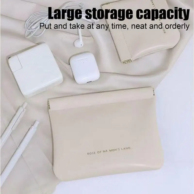 Soft Pouch PU Leather Headphone Storage Bag Compact Storage With Snap Spring Closure For Coin Purse Travel Home Friend