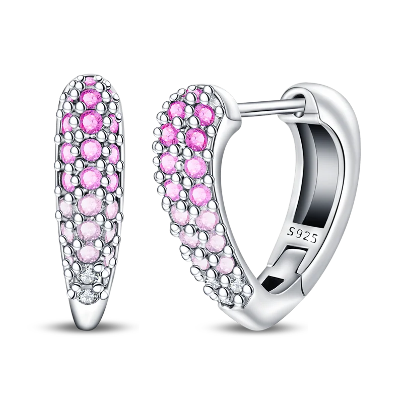 Original 925 Sterling Silver Pink Gradient Heart-Shaped Hoop Earrings Sparkling CZ Zircon Earrings Women Birthday Jewelry Gifts