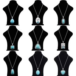 Tibetan Silver Large Metal Faux Turquoise Stone Charm Pendant Long Curb Chain Necklace Lagenlook 34