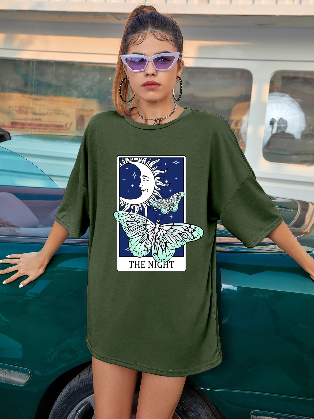 

colored the night tarot oversized tshirt vintage women graphic tee shirt