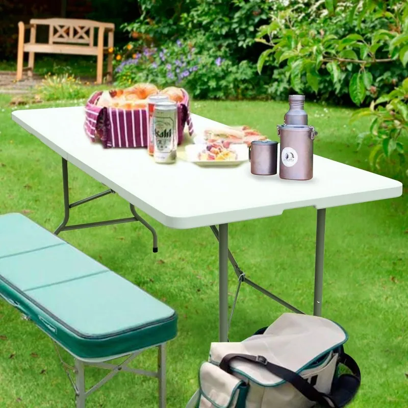 6ft Table, Folding Utility Table, Fold-in-Half Portable Plastic Picnic Party Dining Camp Table (White)