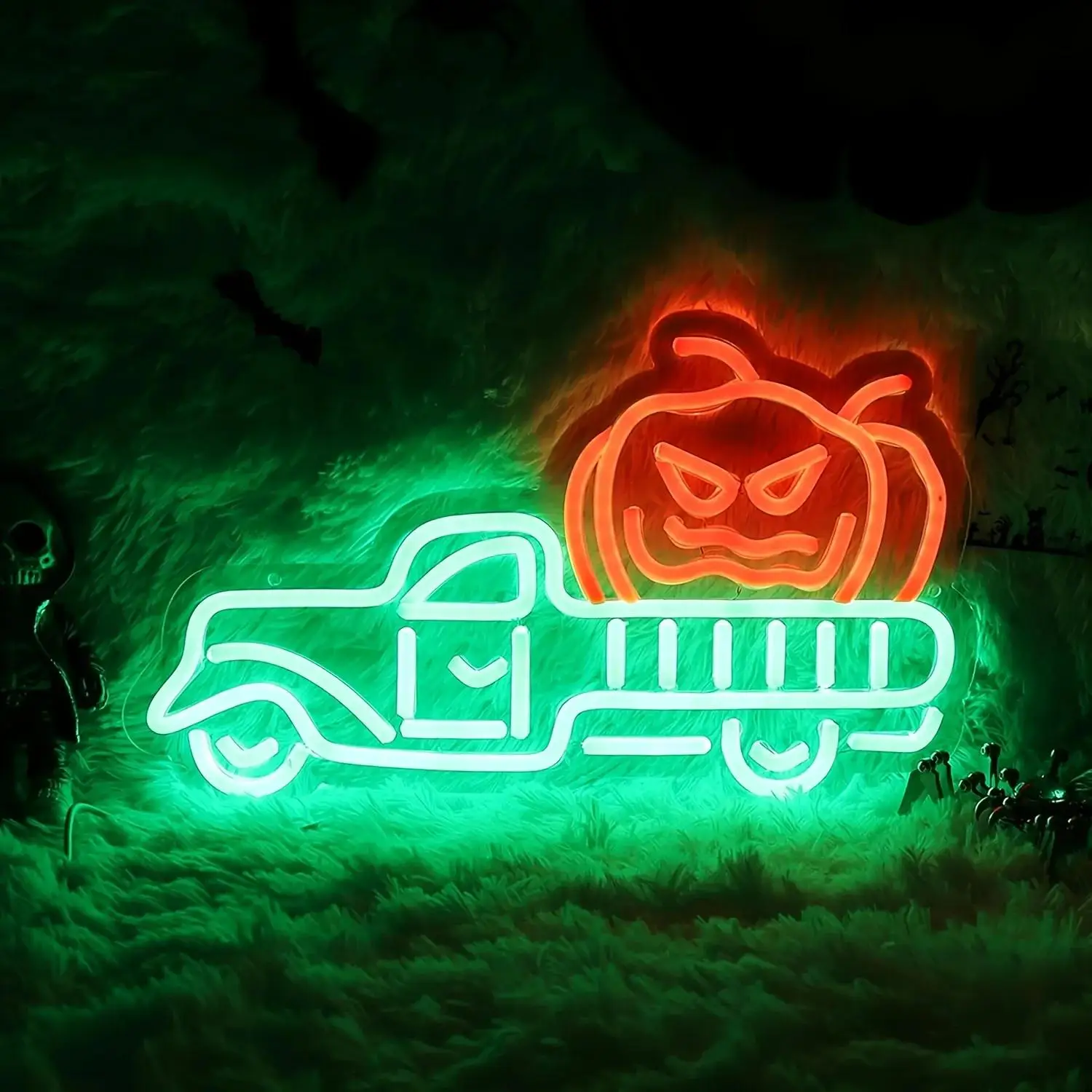 Truck Pumpkin Neon Sign LED Dimmable USB Wall Light for Halloween Family Party BBQ Restaurant Man Cave Garage Wall Decor Gift