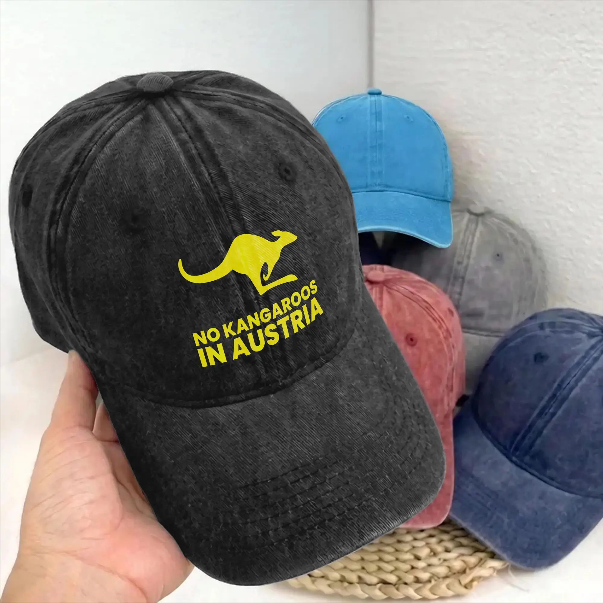 Vintage No Kangaroos in Austria Funny Baseball Cap Unstructured Unisex Style Australia Distressed Denim Sun Cap Summer Gift Hats