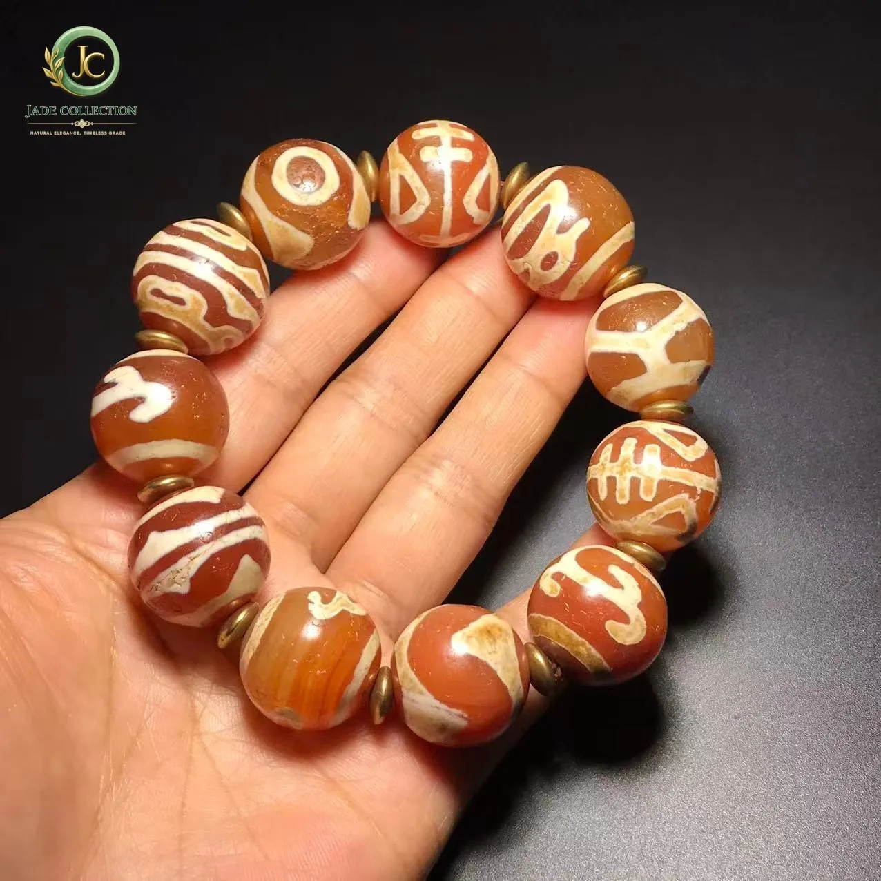 Unique Tibetan Old Agate dZi Multiple patterns Beads Amulet Bracelet J0407